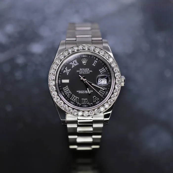 Rolex Bracelets Rolex Datejust II 41mm Ref 116300 Black Dial Diamond Bezel Stainless Steel Oyster Bracelet Mens Watch