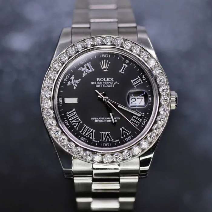 Rolex Bracelets Rolex Datejust II 41mm Ref 116300 Black Dial Diamond Bezel Stainless Steel Oyster Bracelet Mens Watch