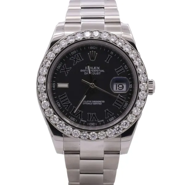 Rolex Bracelets Rolex Datejust II 41mm Ref 116300 Black Dial Diamond Bezel Stainless Steel Oyster Bracelet Mens Watch