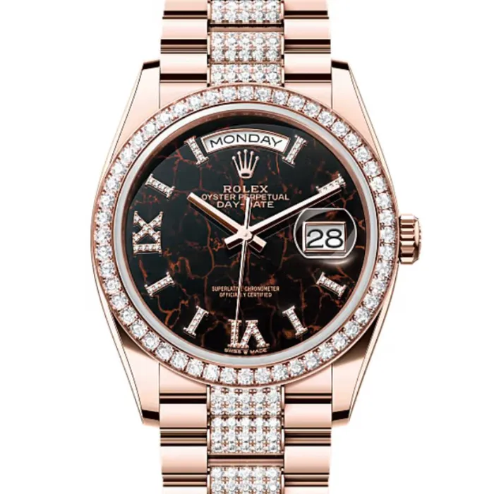 Rolex Bracelets Rolex Day Date 36mm Ref 128345rbr0045 Eisenkiesel Diamond Dial Diamond Bezel 18K Rose Gold Diamonds President Bracelet Watch