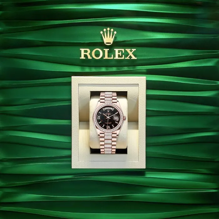 Rolex Bracelets Rolex Day Date 36mm Ref 128345rbr0045 Eisenkiesel Diamond Dial Diamond Bezel 18K Rose Gold Diamonds President Bracelet Watch