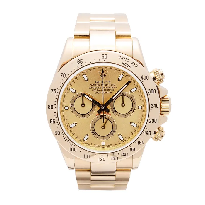 Rolex Cosmograph Daytona 18K Yellow Gold 40mm Automatic Preowned Preowned Rolex PreStyled Sets Rolex Cosmograph Daytona 18K Yellow Gold 40mm Automatic Preowned Preowned Rolex PreStyled Sets