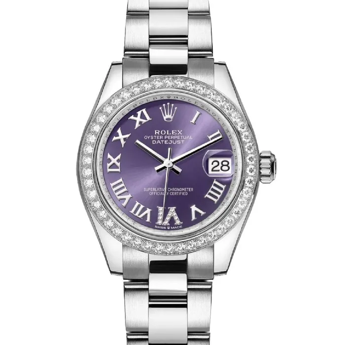 Rolex Datejust 31mm Stainless steel bracelet Aubergine dial Diamond bezel Ladies Watch 278384rbr0029 Rolex Bracelets