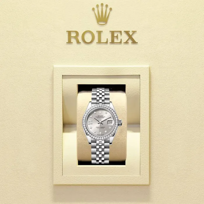 Rolex Rolex LadyDatejust 28mm Ref 279384rbr0021 Silver Diamond Dial Diamond Bezel Stainless Steel Jubilee Bracelet Womens Watch Bracelets