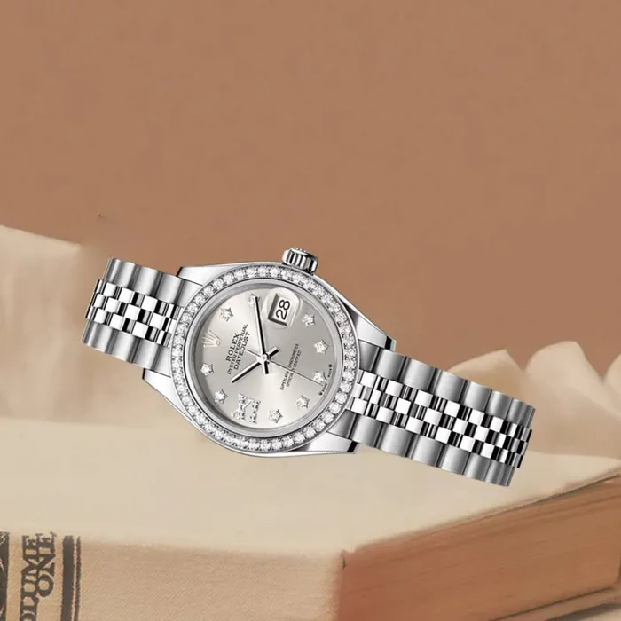 Rolex Rolex LadyDatejust 28mm Ref 279384rbr0021 Silver Diamond Dial Diamond Bezel Stainless Steel Jubilee Bracelet Womens Watch Bracelets