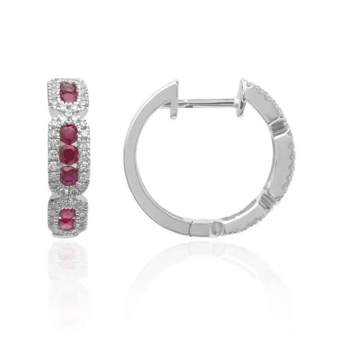 Ruby Diamond 14K White Gold Huggie Earrings Croghans Earrings