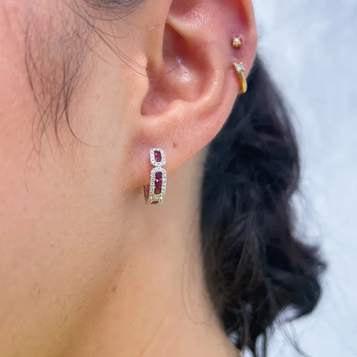 Ruby Diamond 14K White Gold Huggie Earrings Croghans Earrings