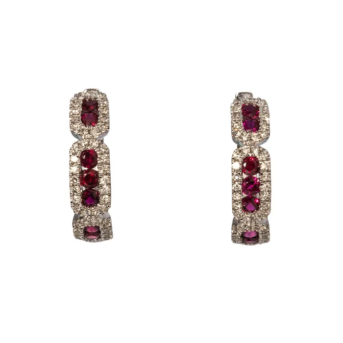 Ruby Diamond 14K White Gold Huggie Earrings Croghans Earrings