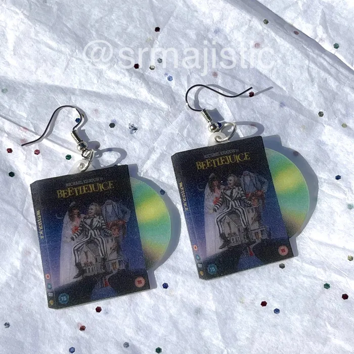 Sam Makes Things Earrings Beetlejuice 1988 DVD 2D detailed Handmade Earrings