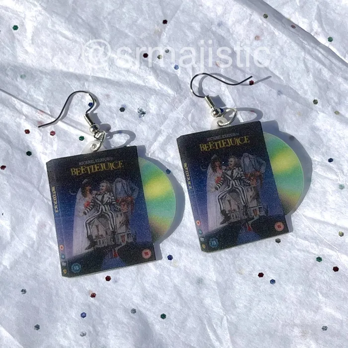 Sam Makes Things Earrings Beetlejuice 1988 DVD 2D detailed Handmade Earrings