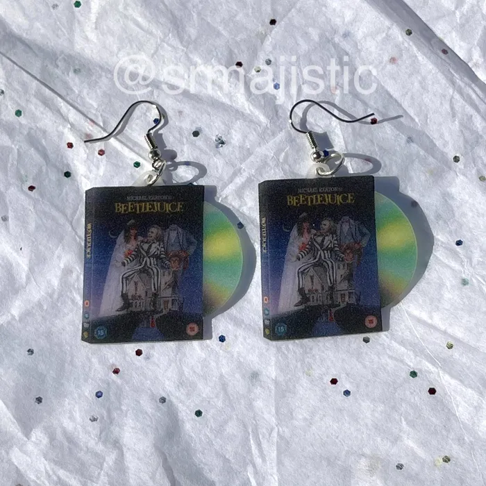 Sam Makes Things Earrings Beetlejuice 1988 DVD 2D detailed Handmade Earrings