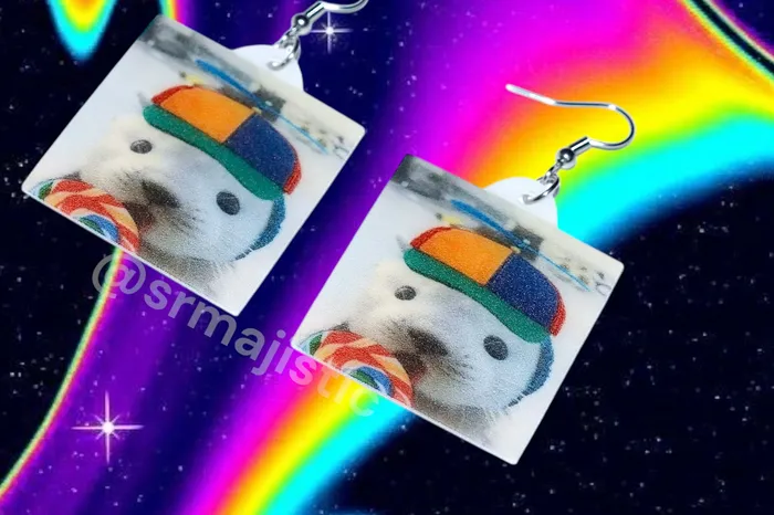 Sam Makes Things Earrings Seal with Propeller Hat and Lollipop Meme Handmade Earrings Sam Makes Things Earrings Seal with Propeller Hat and Lollipop Meme Handmade Earrings