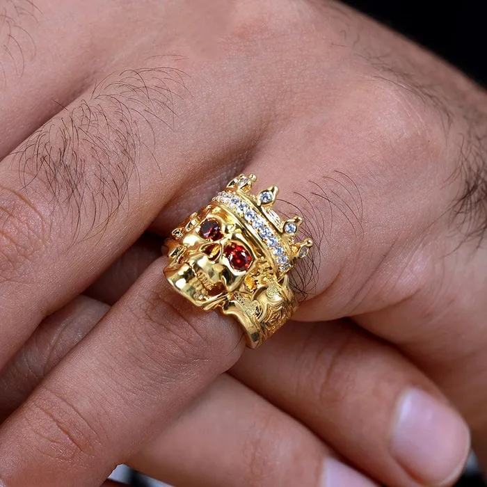 Skeleton King Crown Ring Customizable Sterling Silver or Copper with Optional 18K Gold Black or Platinum Plating Belbren Rings