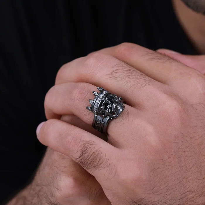 Skeleton King Crown Ring Customizable Sterling Silver or Copper with Optional 18K Gold Black or Platinum Plating Belbren Rings