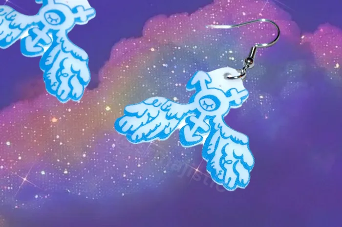 Trans Angel Symbol Earrings collaboration with cursedluver Sam Makes Things Earrings Trans Angel Symbol Earrings collaboration with cursedluver Sam Makes Things Earrings