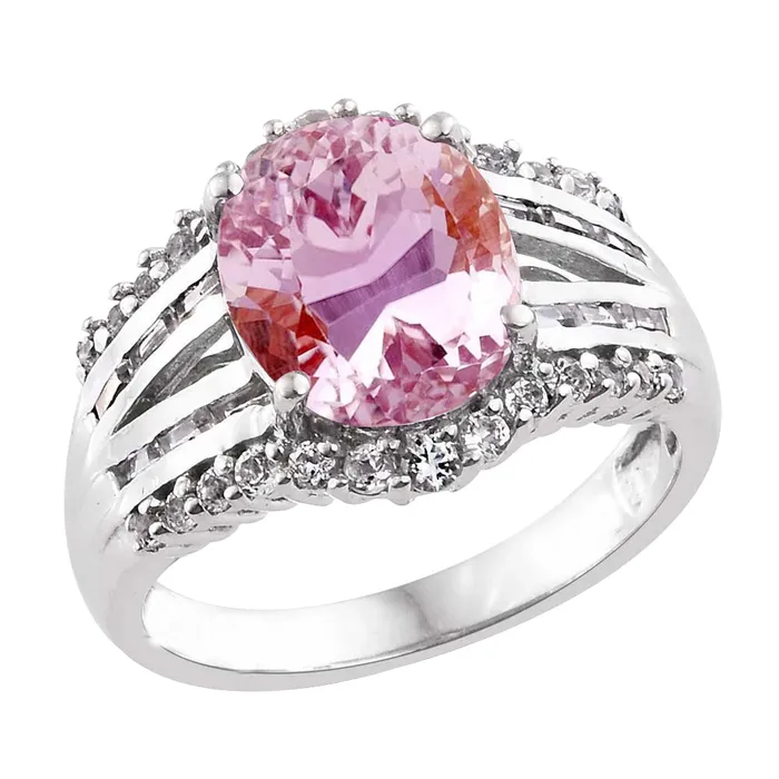 2185 Ct Solitaire With Accent Kunzite And Natural Earth Mined Diamonds Ring White Gold GB Rings 2185 Ct Solitaire With Accent Kunzite And Natural Earth Mined Diamonds Ring White Gold GB Rings