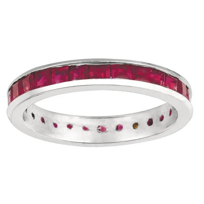 336 Carats Princess Ruby Eternity Ring Band White Gold 14K GB Rings