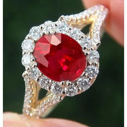 725 Carats Oval Red Ruby With Natural Earth Mined Diamond Wedding Ring Yellow Gold 14K GB Rings 725 Carats Oval Red Ruby With Natural Earth Mined Diamond Wedding Ring Yellow Gold 14K GB Rings