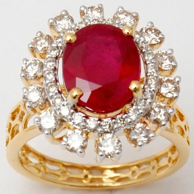 Beautiful Red Oval Shape Ruby With Natural Earth Mined Diamond Ring 7 Carats Yellow Gold GB Rings Beautiful Red Oval Shape Ruby With Natural Earth Mined Diamond Ring 7 Carats Yellow Gold GB Rings
