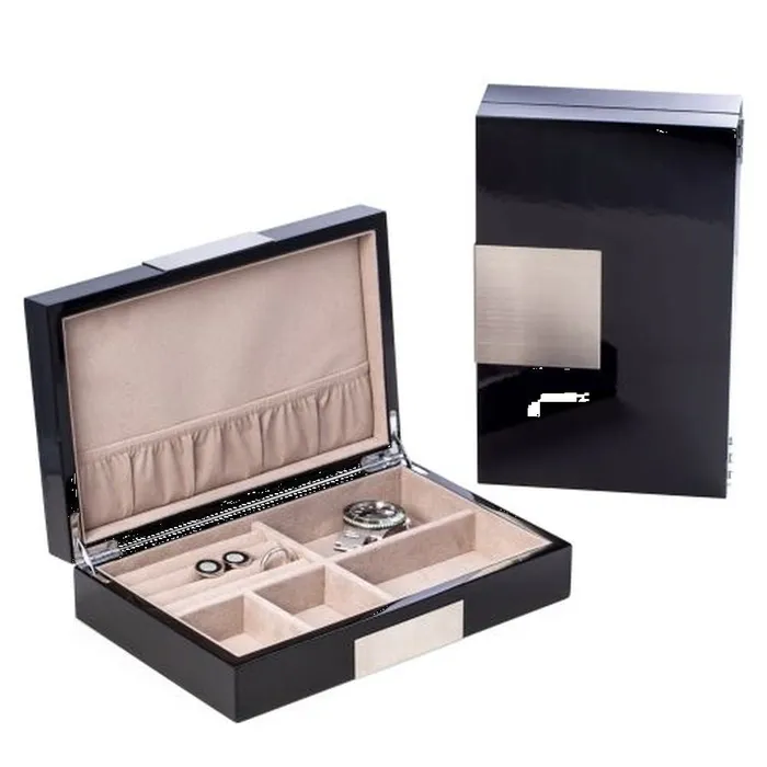 Bracelets Bey Berk Lacquered Black Wood Valet Box With Stainless Steel Accent Bracelets Bey Berk Lacquered Black Wood Valet Box With Stainless Steel Accent
