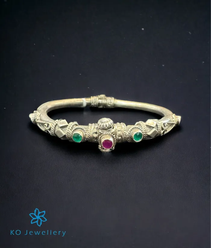 Bracelets Jaipur The Rema Silver Antique Openable Bracelet RedSize 26