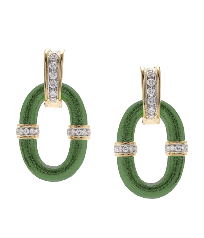 Earrings David Webb Enamel Oval Link Earrings Green