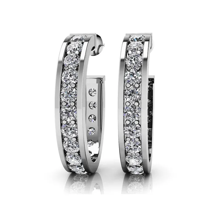 Earrings GB 4 Ct Prong Set Round Cut Natural Earth Mined Diamonds Women Hoop Earrings White Gold 14K Earrings GB 4 Ct Prong Set Round Cut Natural Earth Mined Diamonds Women Hoop Earrings White Gold 14K