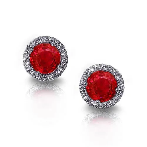 Earrings GB Round Red Ruby With Halo Natural Earth Mined Diamond 7 Ct Lady Stud Earrings White Gold Earrings GB Round Red Ruby With Halo Natural Earth Mined Diamond 7 Ct Lady Stud Earrings White Gold