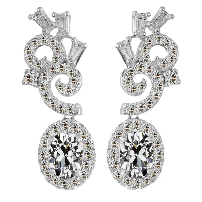 Earrings HarryChadEntcom Designer Natural Diamond Halo Drop Earrings Oval Old Mine Cut 650 Carats Earrings HarryChadEntcom Designer Natural Diamond Halo Drop Earrings Oval Old Mine Cut 650 Carats