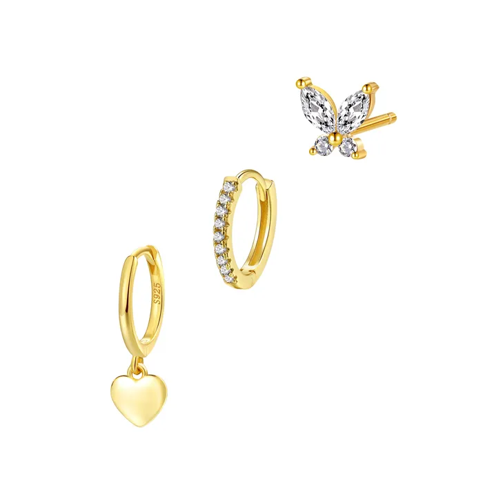 Earrings Hey Happiness Heart Butterfly Earring Stack Sterling Silver Gold