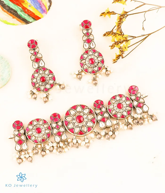 Earrings Kundan The Utkarsh Silver Choker Necklace Earrings Red
