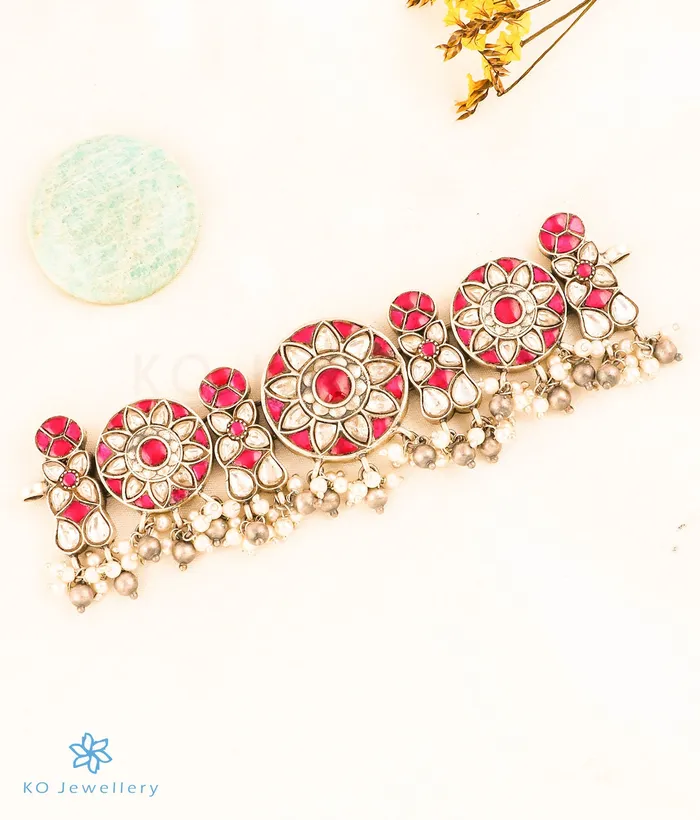 Earrings Kundan The Utkarsh Silver Choker Necklace Earrings Red