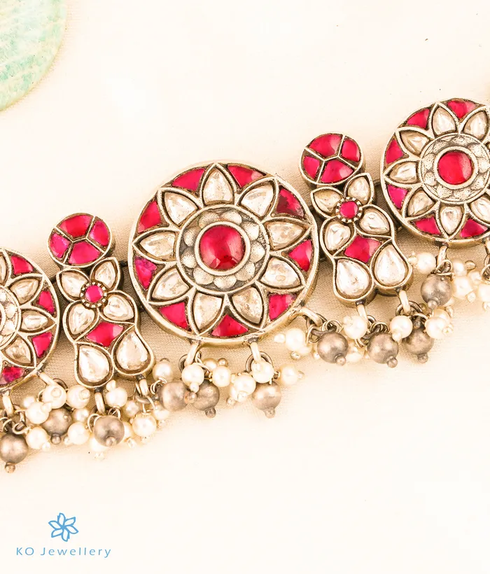 Earrings Kundan The Utkarsh Silver Choker Necklace Earrings Red
