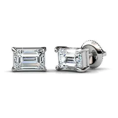 Emerald Cut 3 Carats Natural Earth Mined Diamonds Studs Earrings Gold White 14K GB Earrings Emerald Cut 3 Carats Natural Earth Mined Diamonds Studs Earrings Gold White 14K GB Earrings