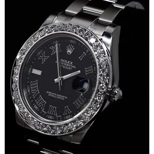 GB Bracelets Custom Diamond Bezel Dj Ii Rolex Watch Oyster Bracelet Black Dial GB Bracelets Custom Diamond Bezel Dj Ii Rolex Watch Oyster Bracelet Black Dial