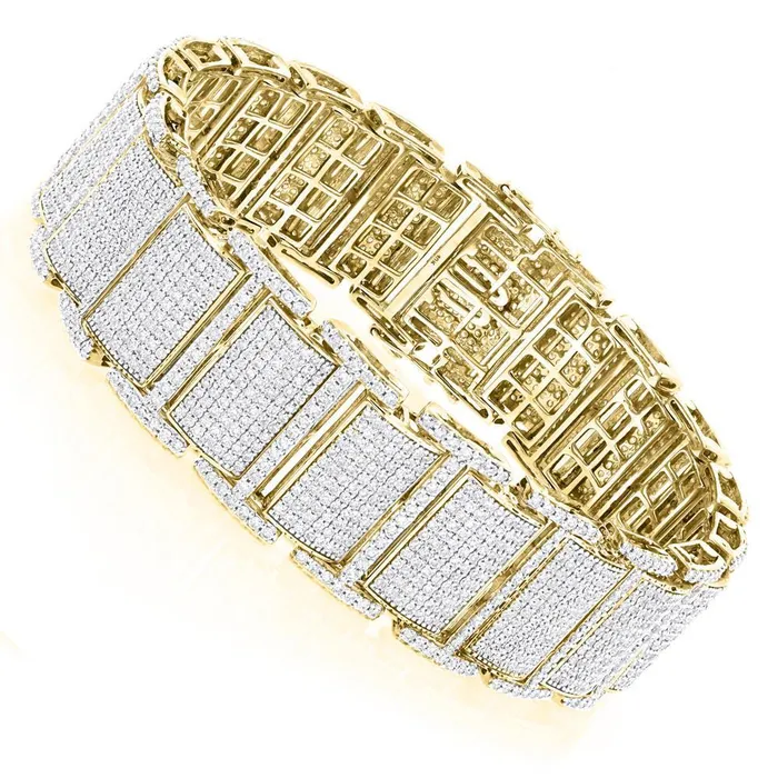 GB Bracelets Round Cut 19 Carats Natural Earth Mined Diamond Mens Ice Out Gold 14K Bracelet GB Bracelets Round Cut 19 Carats Natural Earth Mined Diamond Mens Ice Out Gold 14K Bracelet