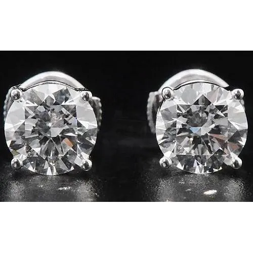 GB Earrings Natural Earth Mined Diamond Stud Earrings 2 Carats Four Prong Round White Gold 14K GB Earrings Natural Earth Mined Diamond Stud Earrings 2 Carats Four Prong Round White Gold 14K