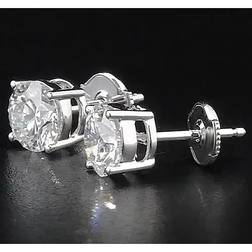 GB Earrings Natural Earth Mined Diamond Stud Earrings 2 Carats Four Prong Round White Gold 14K
