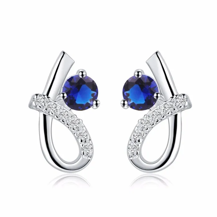 GB Earrings Round Cut Ceylon Sapphire Natural Earth Mined Diamond Stud Earring White Gold 14K 220 Ct GB Earrings Round Cut Ceylon Sapphire Natural Earth Mined Diamond Stud Earring White Gold 14K 220 Ct