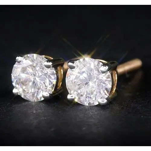 GB Earrings Round Natural Earth Mined Diamond 180 Carats Stud Earrings Basket Setting Yellow Gold 14K GB Earrings Round Natural Earth Mined Diamond 180 Carats Stud Earrings Basket Setting Yellow Gold 14K