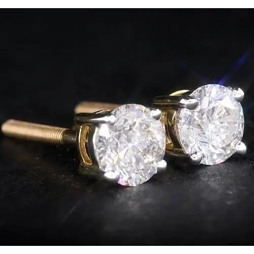 GB Earrings Round Natural Earth Mined Diamond 180 Carats Stud Earrings Basket Setting Yellow Gold 14K GB Earrings Round Natural Earth Mined Diamond 180 Carats Stud Earrings Basket Setting Yellow Gold 14K
