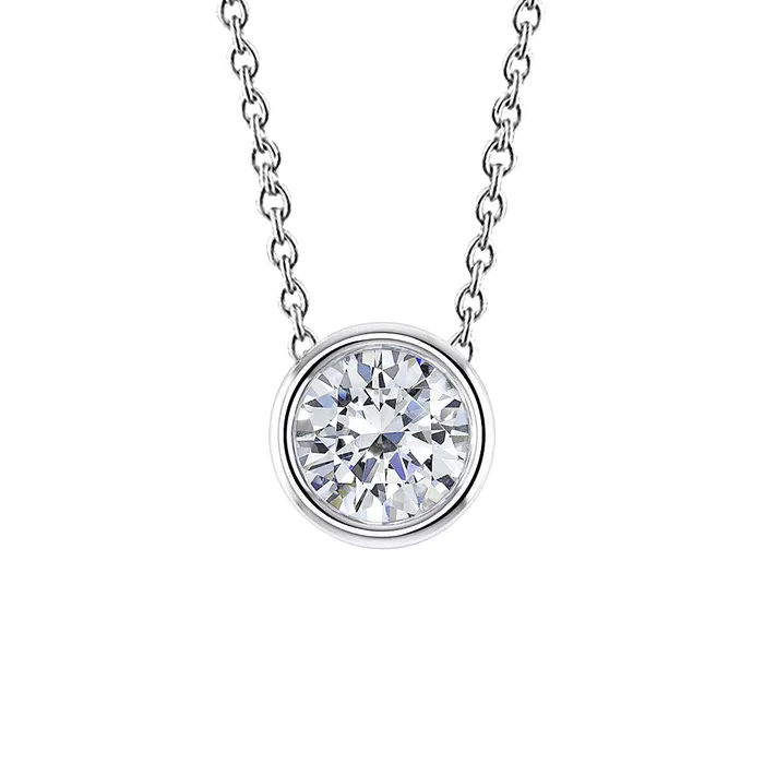 GB Natural Earth Mined Diamond Necklace Pendant 150 Carat Round Cut Bezel Set 14K White Gold Necklaces GB Natural Earth Mined Diamond Necklace Pendant 150 Carat Round Cut Bezel Set 14K White Gold Necklaces