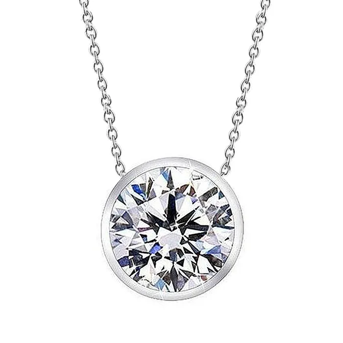 GB Necklaces 25 Carat Bezel Set Round Genuine Natural Earth Mined Diamond Necklace Pendant Gold Jewelry New GB Necklaces 25 Carat Bezel Set Round Genuine Natural Earth Mined Diamond Necklace Pendant Gold Jewelry New