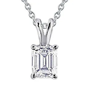 GB Necklaces 2 Carat Emerald Cut Prong Set Real Natural Earth Mined Diamond Pendant White Gold 14K GB Necklaces 2 Carat Emerald Cut Prong Set Real Natural Earth Mined Diamond Pendant White Gold 14K