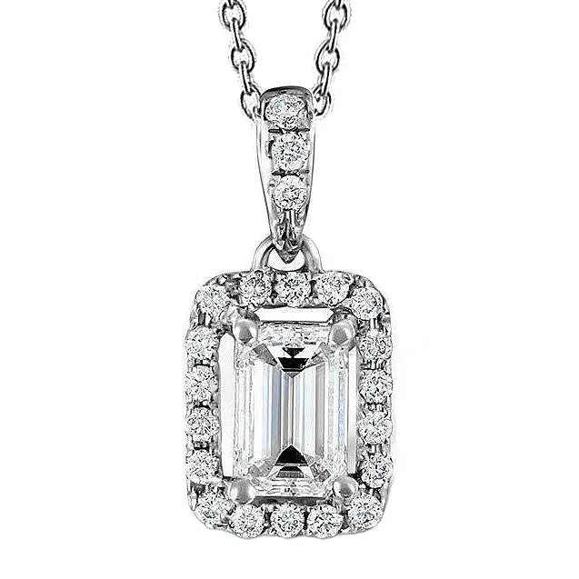 GB Necklaces Emerald And Round Natural Earth Mined Diamond Pendant Necklace 150 Carat White Gold 14K GB Necklaces Emerald And Round Natural Earth Mined Diamond Pendant Necklace 150 Carat White Gold 14K