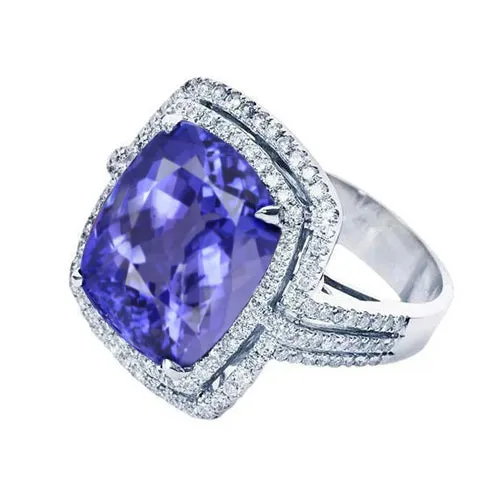 GB Rings 5 Carat Ring Tanzanite Cushion Natural Earth Mined Diamonds Solid White Gold GB Rings 5 Carat Ring Tanzanite Cushion Natural Earth Mined Diamonds Solid White Gold