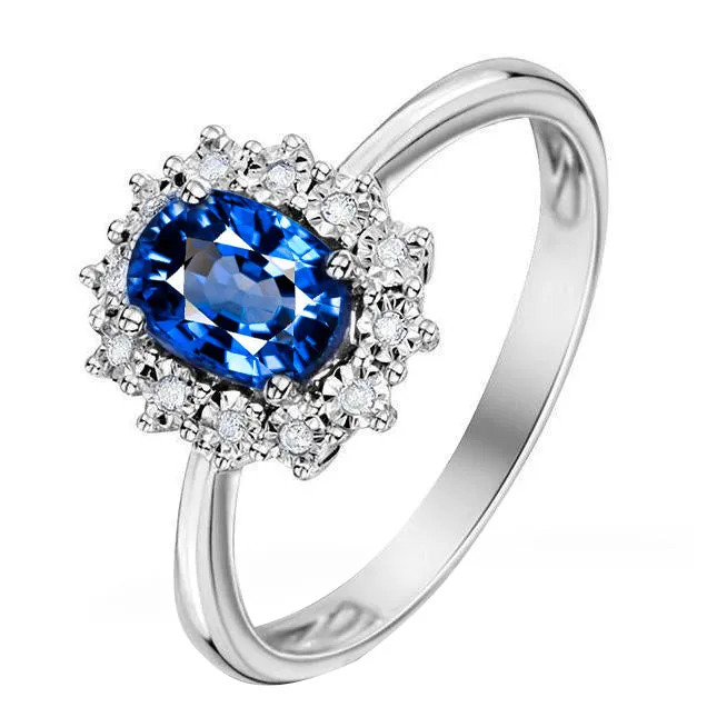 GB Rings Blue Ceylon Sapphire 3 Carats Anniversary Ring White Gold 14K