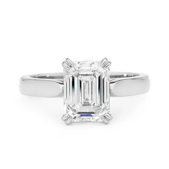 GB Rings Emerald Shape Natural Earth Mined Diamond Solitaire Ring