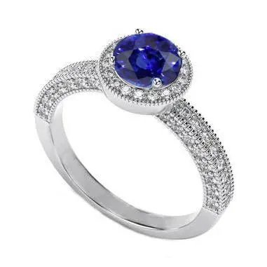 GB Rings Round Blue Sapphire 470 Ct Natural Earth Mined Diamond Ring Vintage Style White Gold 14K GB Rings Round Blue Sapphire 470 Ct Natural Earth Mined Diamond Ring Vintage Style White Gold 14K