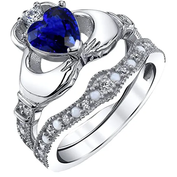 Gemstone Wedding Ring Set Heart Blue Sapphire 3 Carats Vintage Style HarryChadEntcom Rings Gemstone Wedding Ring Set Heart Blue Sapphire 3 Carats Vintage Style HarryChadEntcom Rings